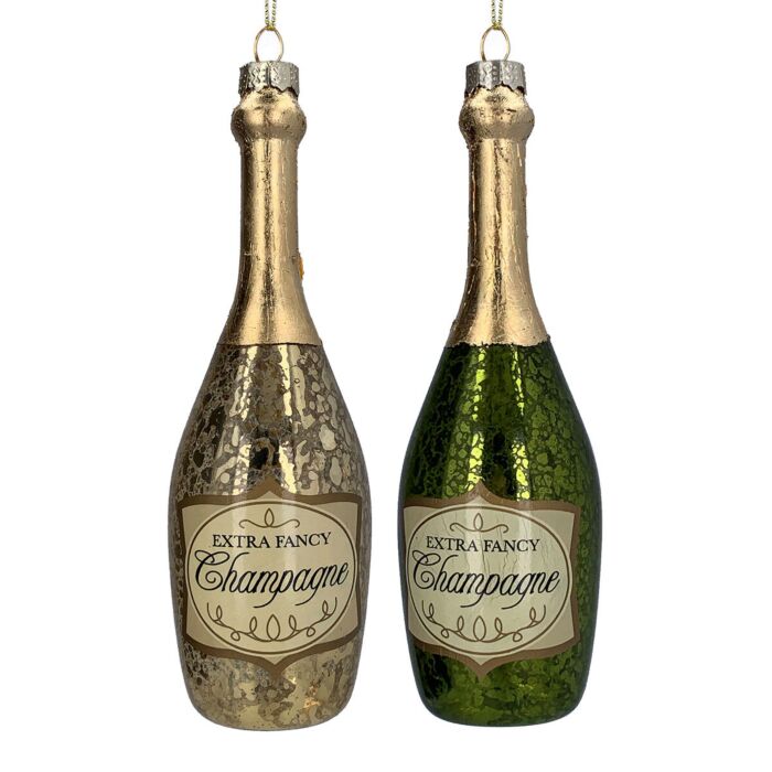 Gisela Graham Champagne Bottle Glass Tree Decoration x2